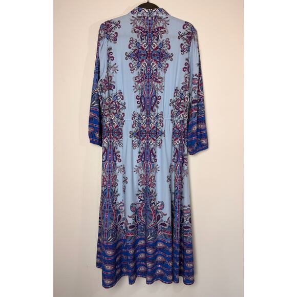 LOFT XL Paisley Maxi Shirt Dress Blue Pink Button Down Spring Party Cottage Chic - Picture 2 of 11